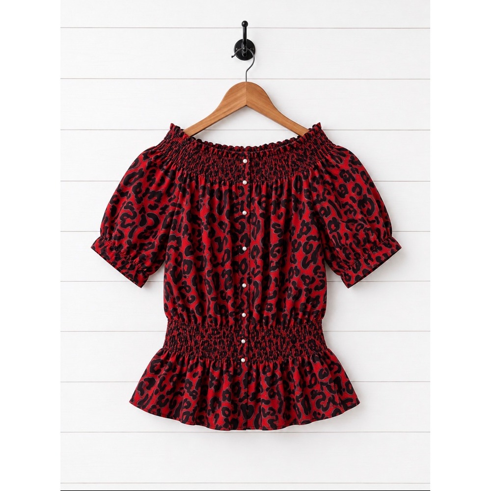 Twelve‎ by Twelve Los Angeles Off Shoulder Leopard Print Peplum Blouse Women's M